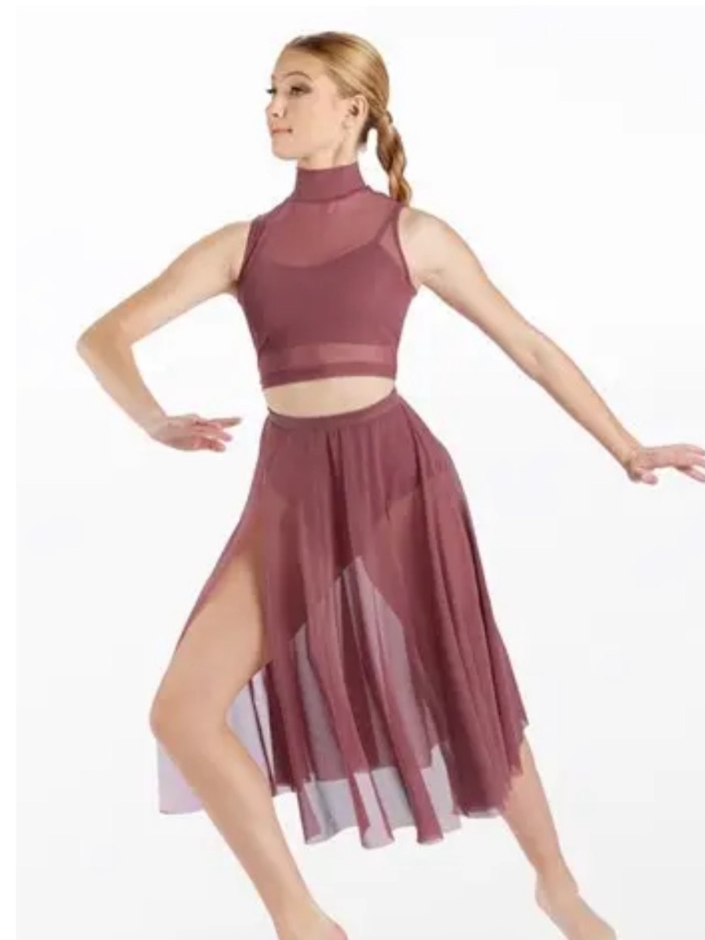 Weissman Rosewood Burgundy 4-Piece Lyrical Dance Costume Mesh Mock Neck Size LC